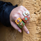Anillo grande color teja con aventurina