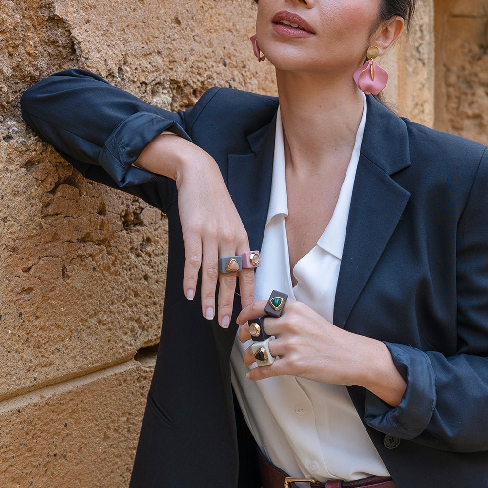 Anillo grande marrón con malaquita - La Petite Sophie
