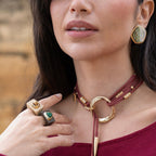 Anillo grande marrón con malaquita - La Petite Sophie