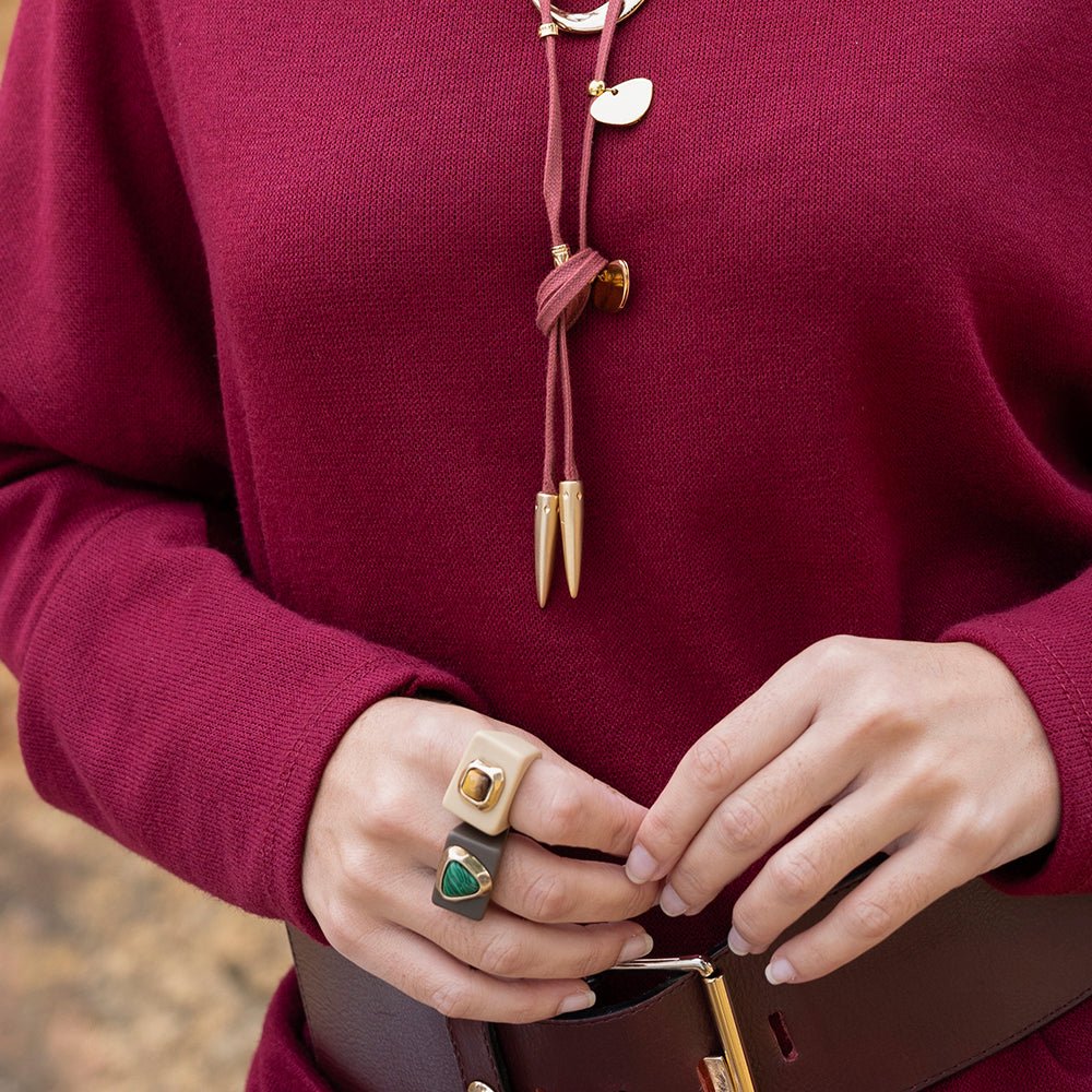 Anillo grande marrón con malaquita - La Petite Sophie