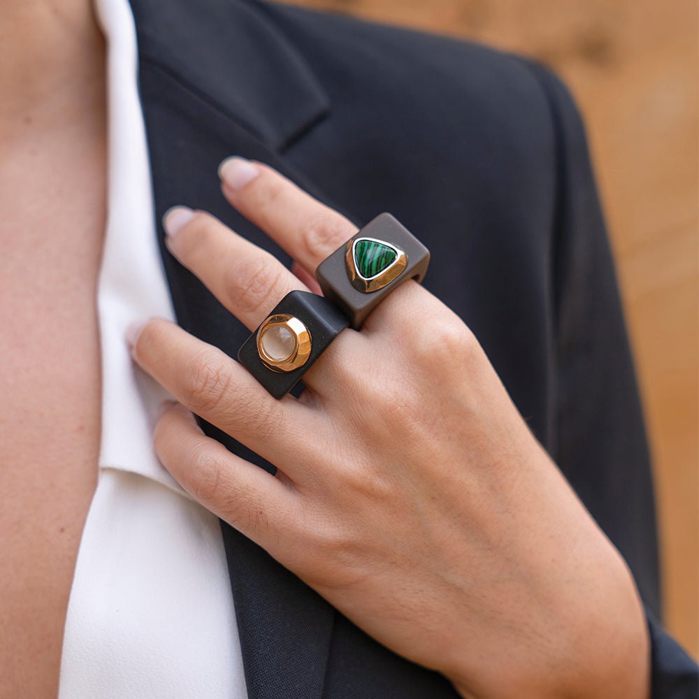 Anillo grande marrón con malaquita - La Petite Sophie