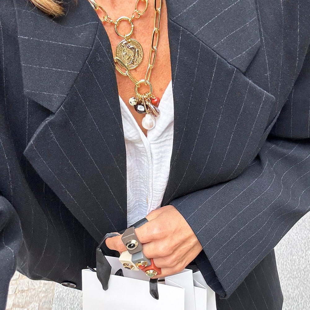 Anillo grande mujer marrón con onix - La Petite Sophie