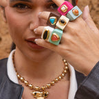 Anillo grande para mujer Klein ojo de gato verde