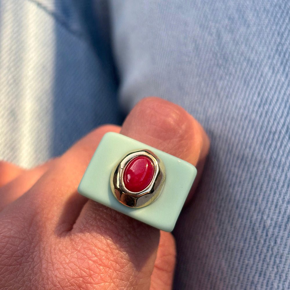 Anillo grande para mujer mint amazonita roja - La Petite Sophie