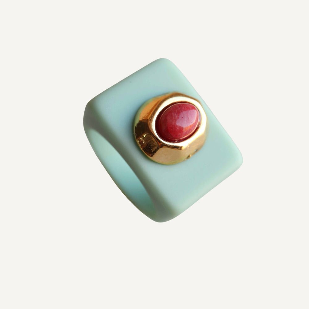 Anillo grande para mujer mint amazonita roja - La Petite Sophie