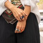Anillo mujer azul marino con cuarzo rosa - La Petite Sophie