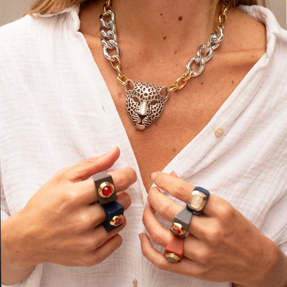 Anillo mujer azul marino con cuarzo rosa - La Petite Sophie