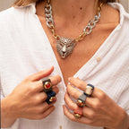 Anillo mujer azul marino con cuarzo rosa - La Petite Sophie