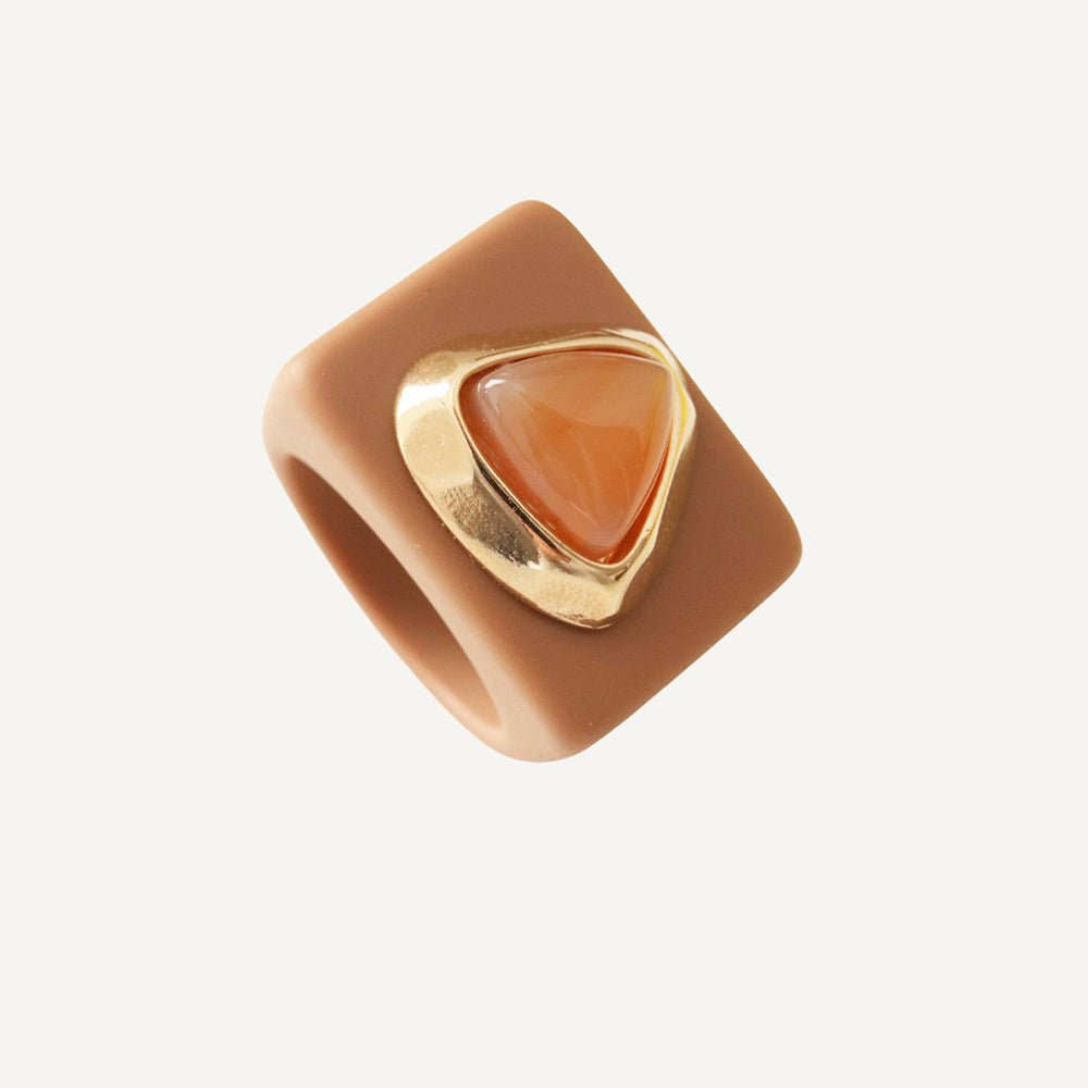 Anillo mujer color moka con moonstone naranja - La Petite Sophie