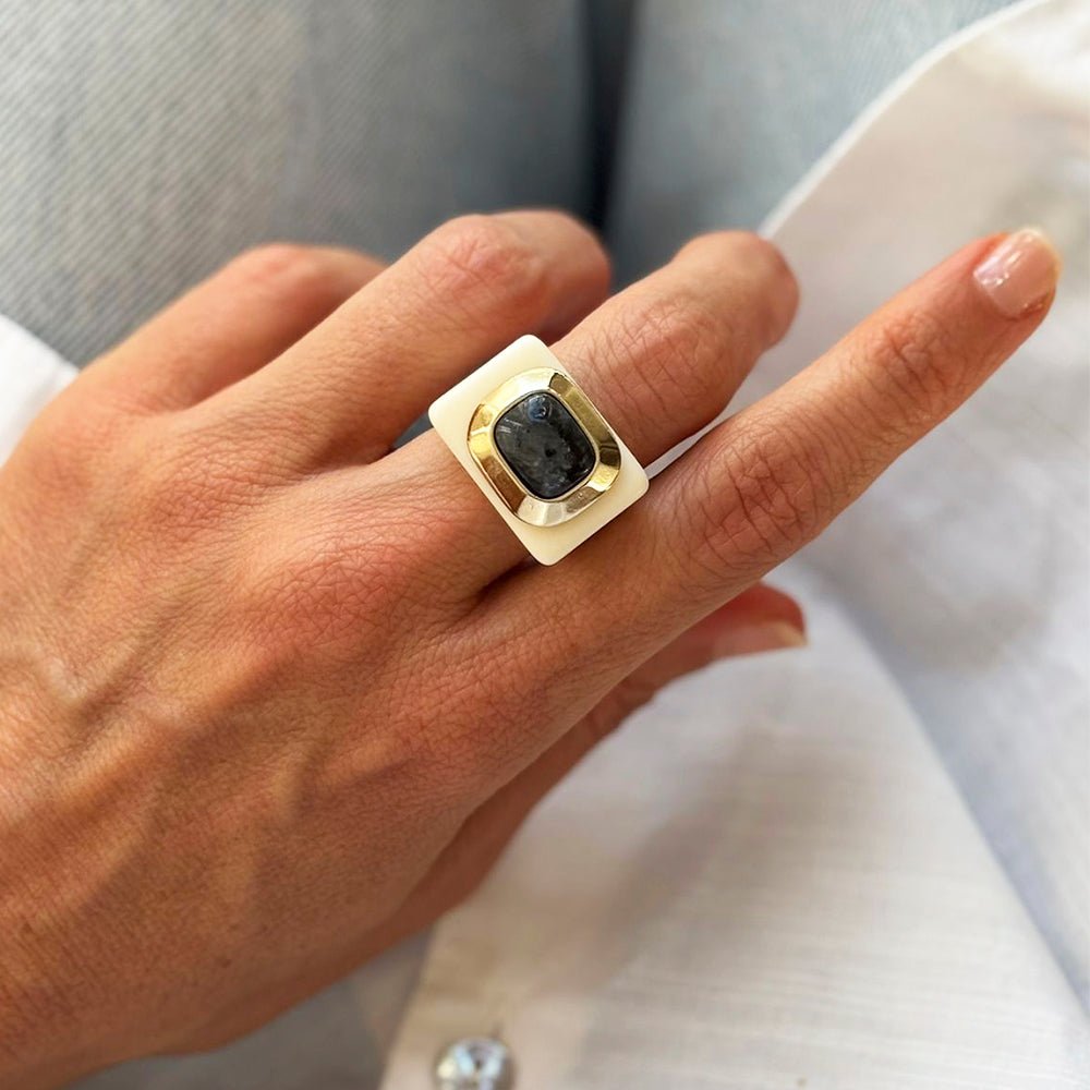 Anillo mujer crema con labradorita - La Petite Sophie