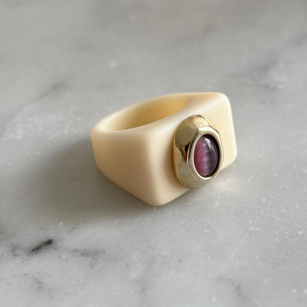 Anillo mujer crema con selenita - La Petite Sophie