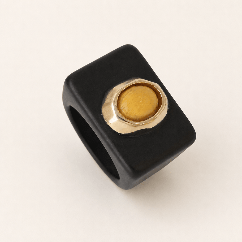 Anillo mujer negro con amazonita amarilla SAIRA - La Petite Sophie
