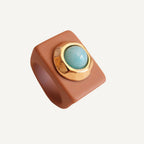 Anillo para mujer color moka con piedra turquesa - La Petite Sophie