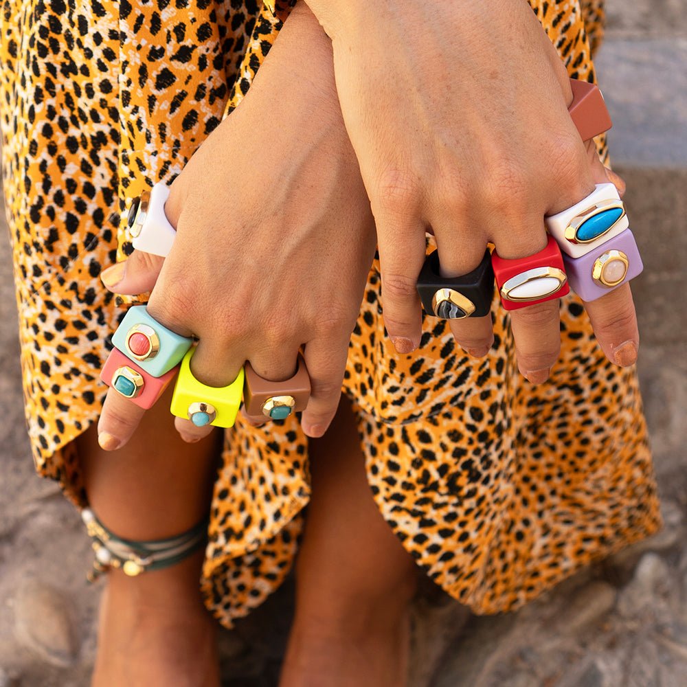 Anillo para mujer color moka con piedra turquesa - La Petite Sophie