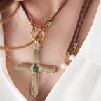 Collar cruz largo ajustable mujer piedra natural CRUZEA Monsul